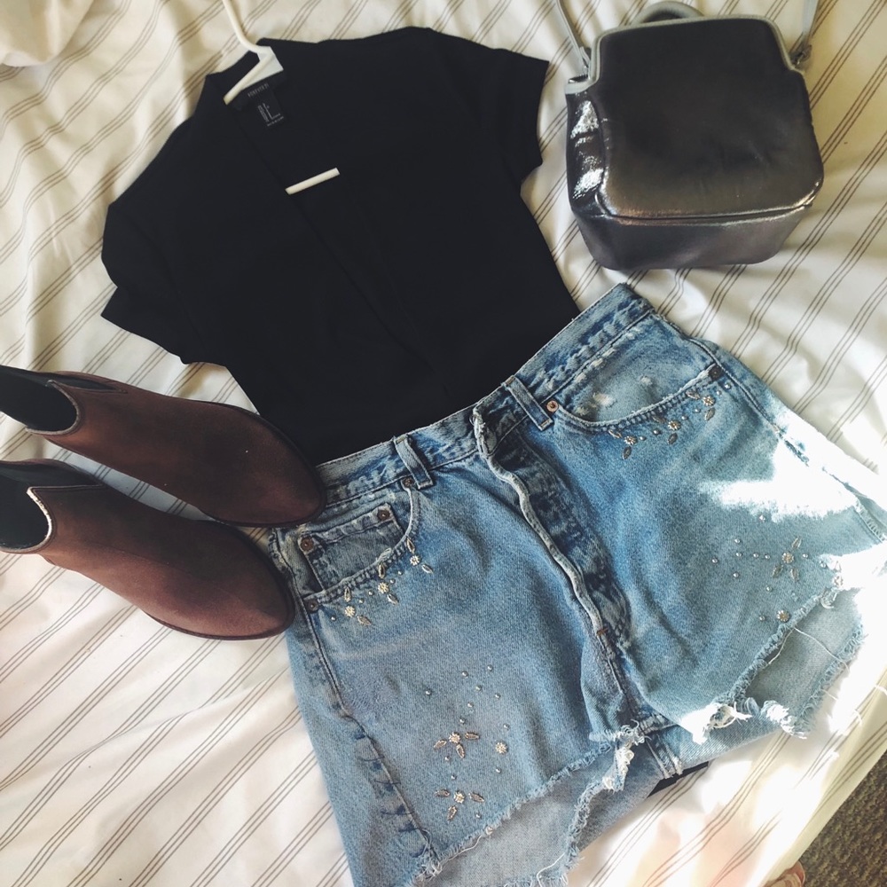 Deep V Black Bodysuit